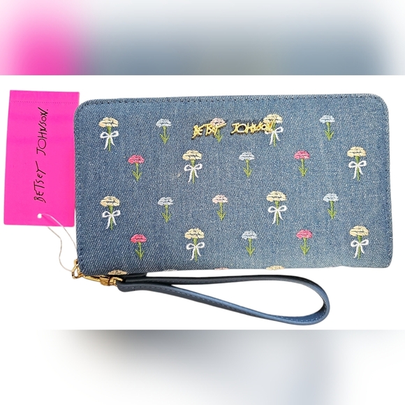 Betsey Johnson Handbags - Betsey Johnson Floral Denim Wristlet, New With Tags
